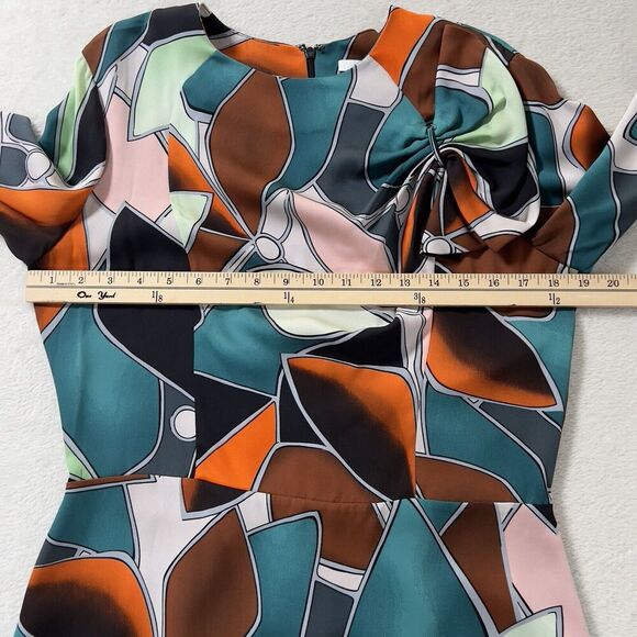 Diane Von Furstenberg Silk Mini Dress Sz 12 Multicolor Shoulder Bow Long Sleeve - Picture 11 of 14